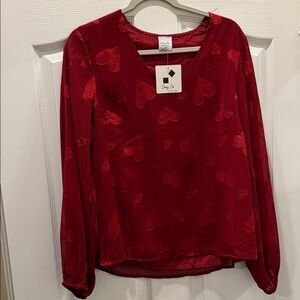 Cozy Casual Red Heart Blouse
